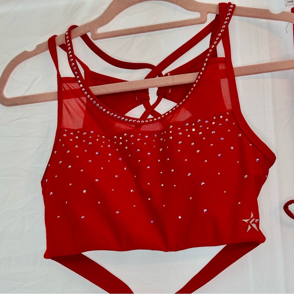 Red Rhinestone Embellished Crop Top